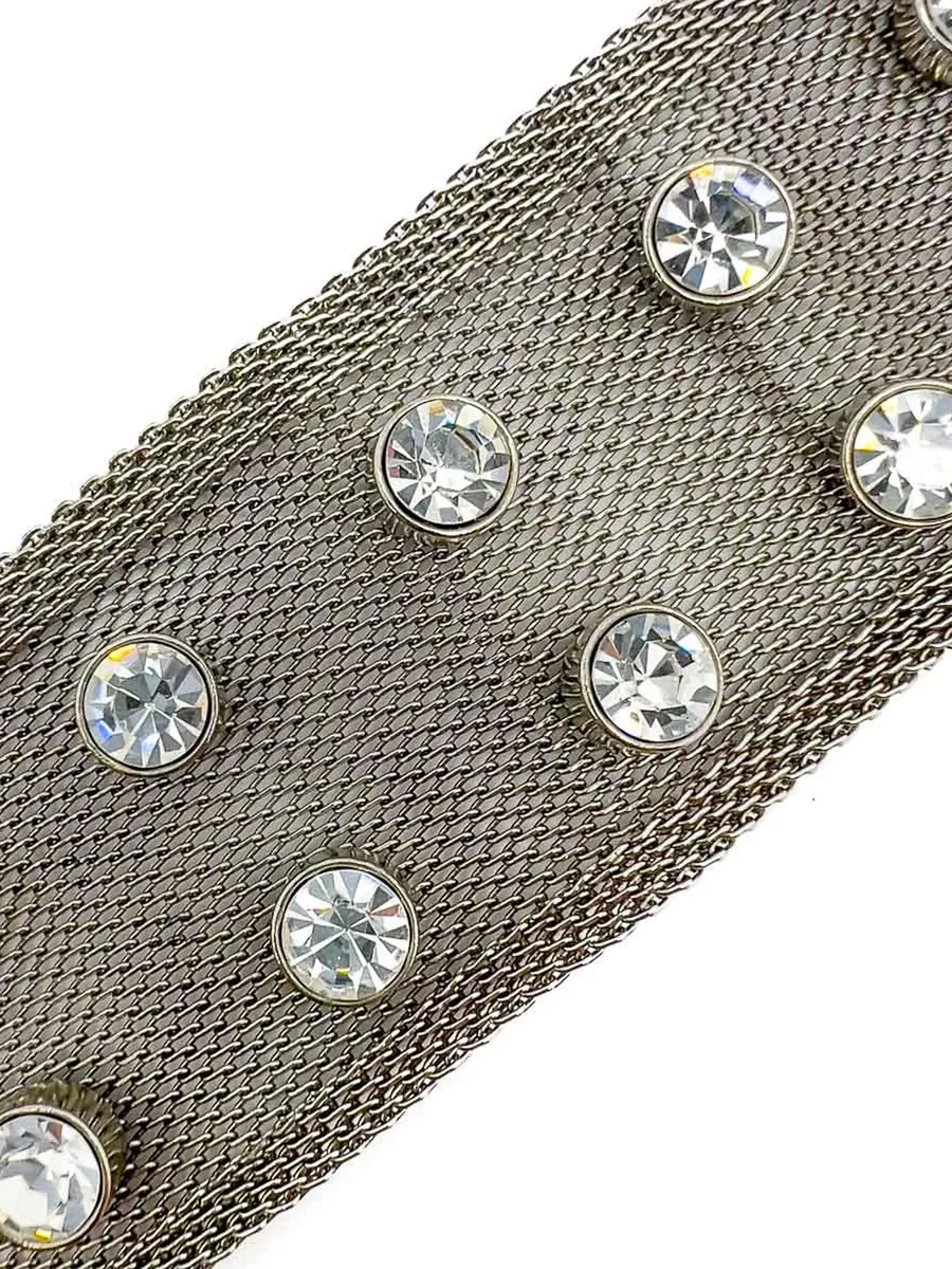 Vintage Solitaire Crystal Mesh Strap Bracelet 1990s 3