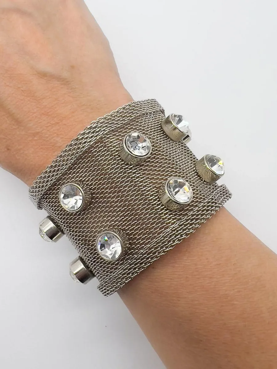 Vintage Solitaire Crystal Mesh Strap Bracelet 1990s 7