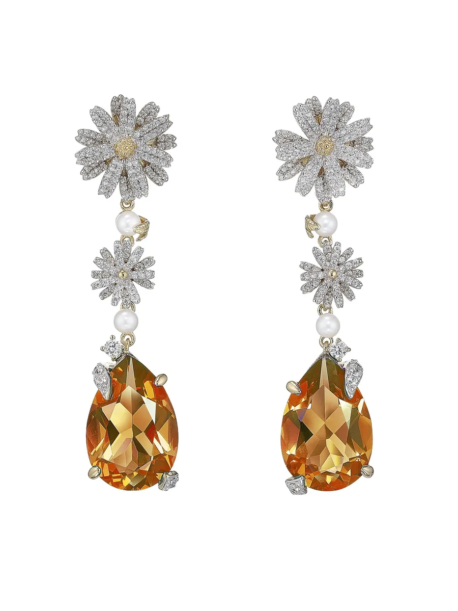 серьги Daisy Drop из желтого золота с цитрином 4