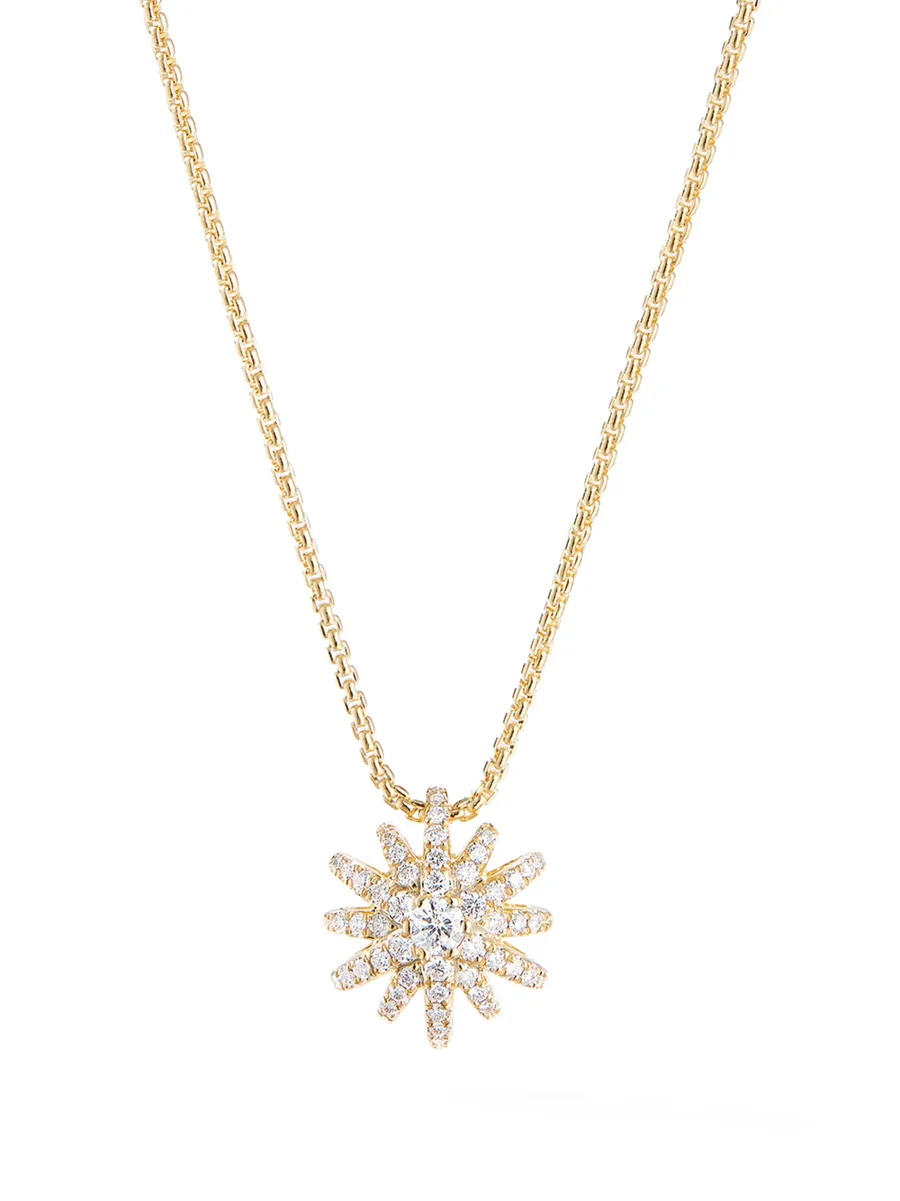 11mm 18kt yellow gold Starburst pave diamond pendant necklace 4