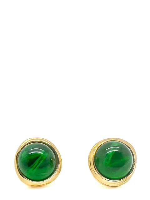 Vintage Christian Dior Flawed Emerald Glass Cabochon Earrings 1980s