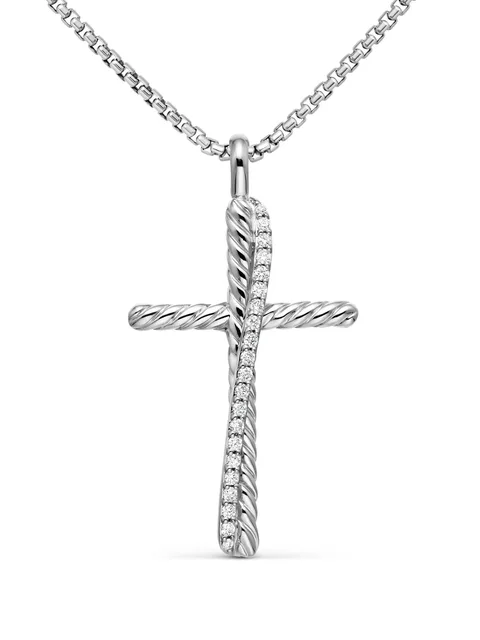 серебряное колье Crossover Cross с бриллиантами (35.6 мм)