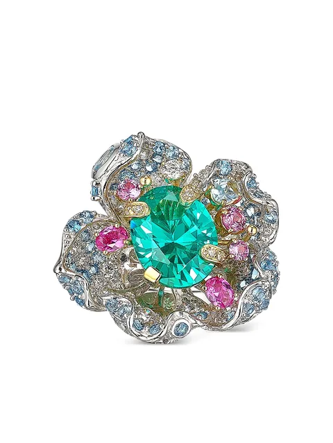 14K white gold and rhodium vermeil Bloom multi-stone ring