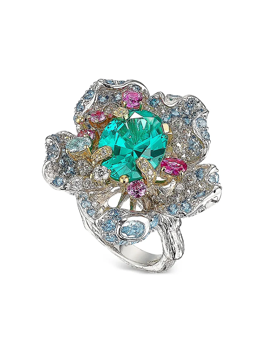 14K white gold and rhodium vermeil Bloom multi-stone ring 5