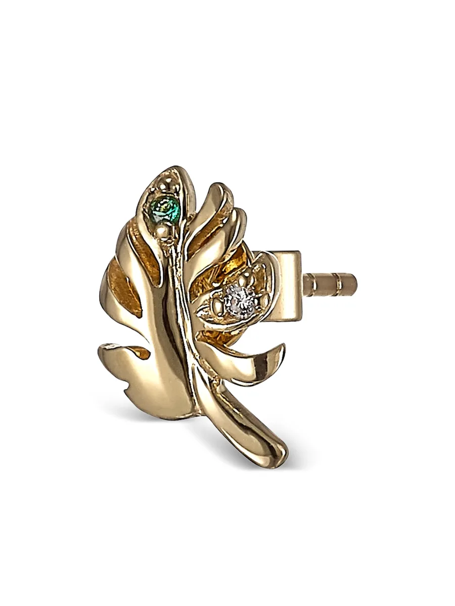 9K yellow gold Palm emerald and diamond earrings 4