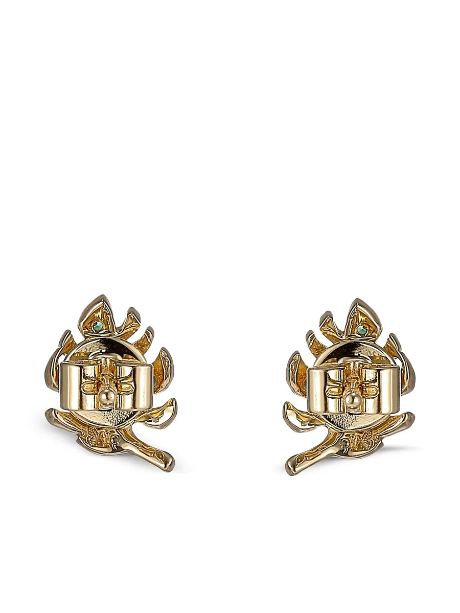 9K yellow gold Palm emerald and diamond earrings 6
