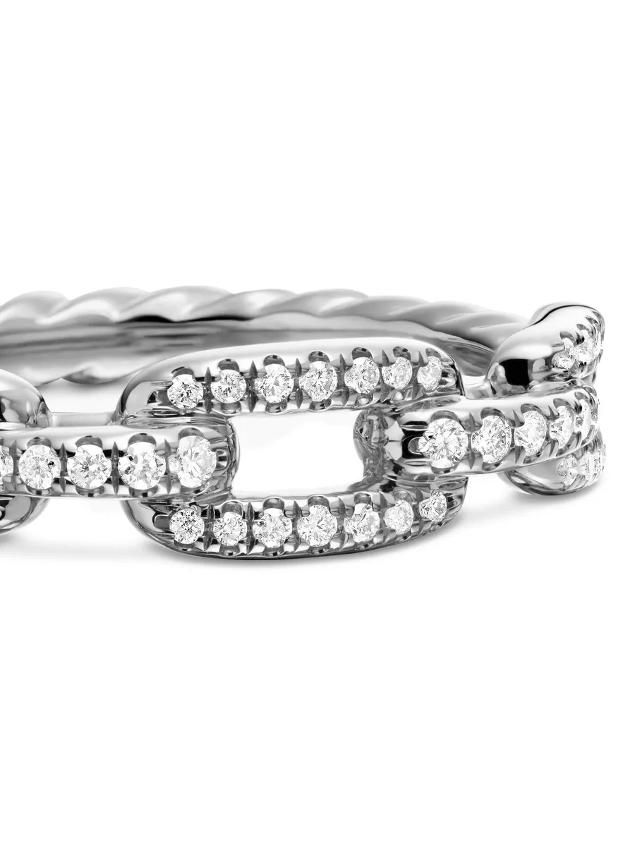 кольцо Stax Chain Link из белого золота с бриллиантами (4.5 мм) 14