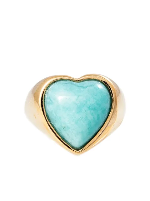 14K yellow gold heart-shaped amazonite ring