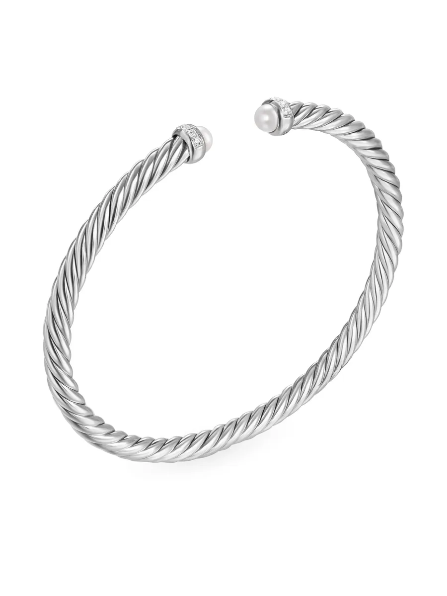 серебряный браслет Cablespira с жемчугом и бриллиантами (4 мм) 6