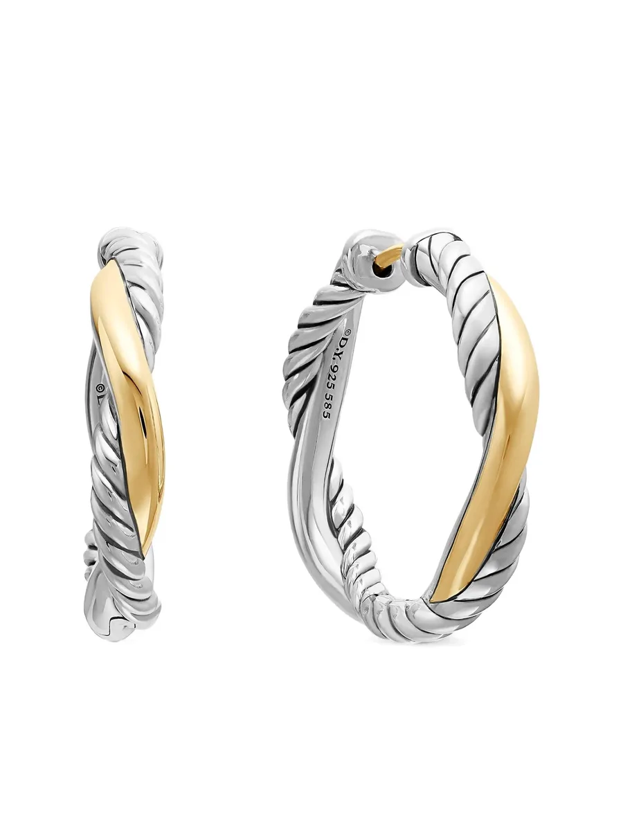 серьги-кольца Petite Infinity из желтого золота и серебра (17.3 мм) 2