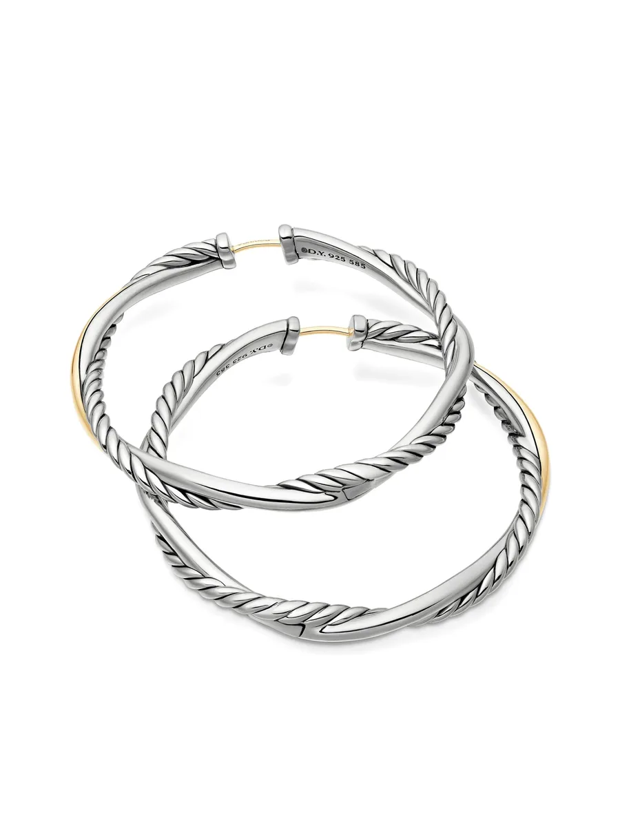 серьги-кольца Infinity из желтого золота и серебра (42 мм) 10
