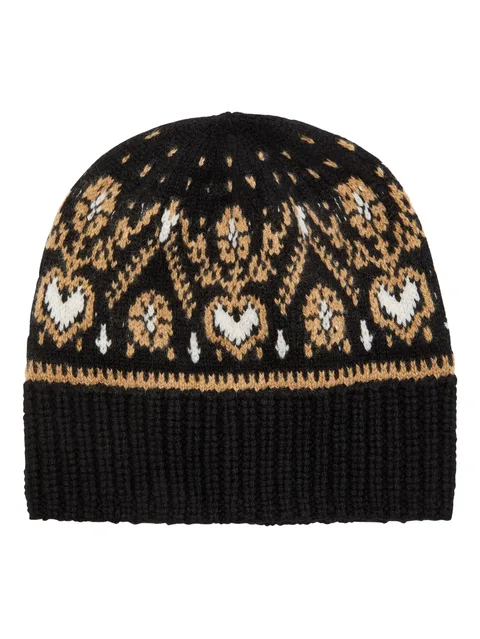 Avers beanie in black and camel multi