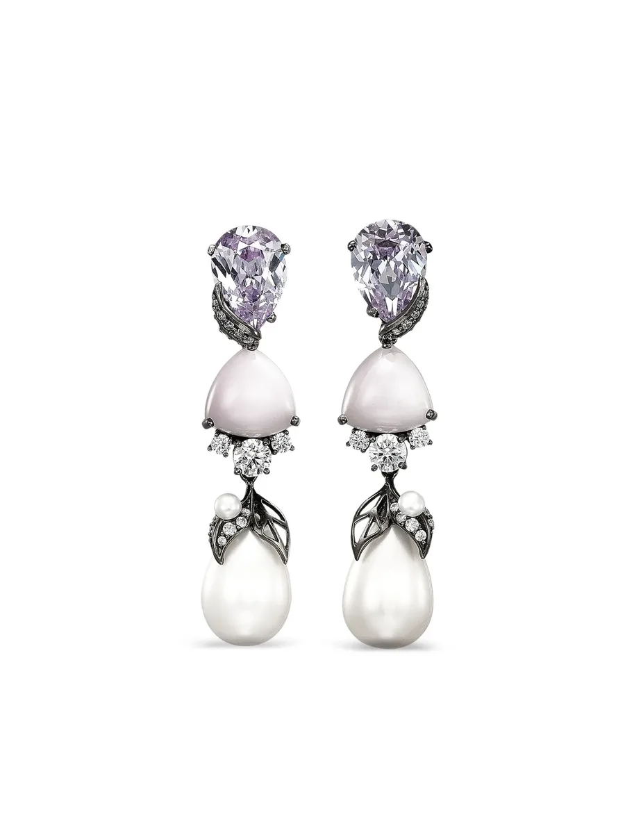 14K white gold and rhodium vermeil Berry multi-stone earrings 2