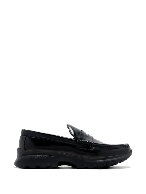 logo-embossed penny loafers