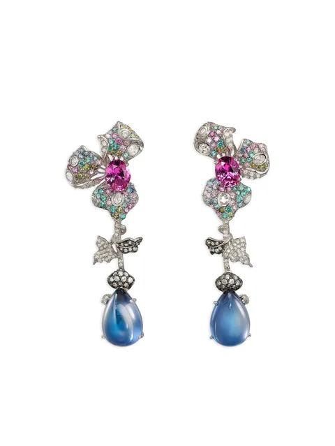 14K white gold and rhodium vermeil Orchid multi-stone earrings