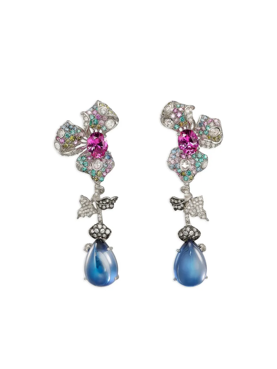 14K white gold and rhodium vermeil Orchid multi-stone earrings 1
