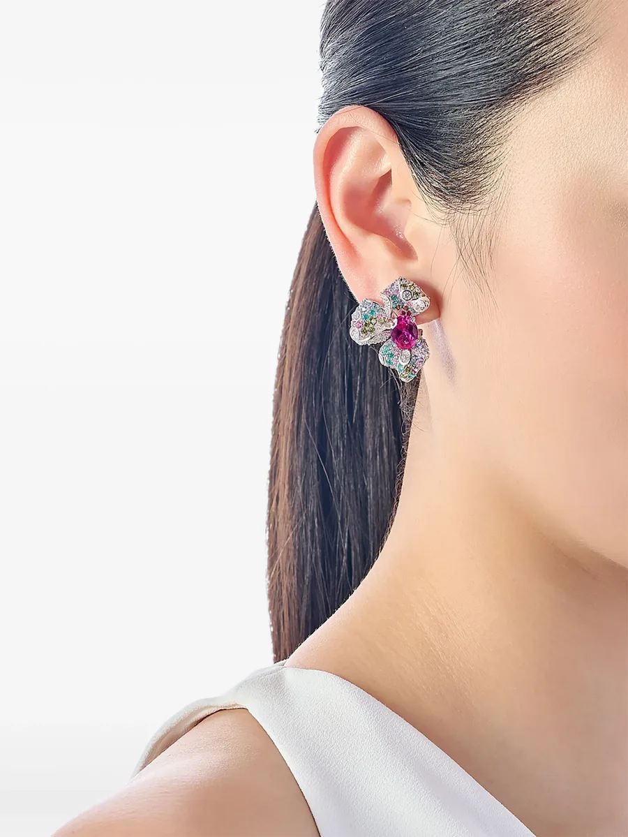 14K white gold and rhodium vermeil Orchid multi-stone earrings 7
