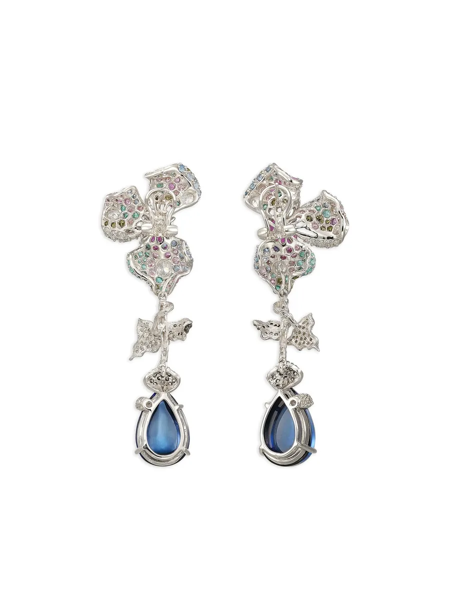 14K white gold and rhodium vermeil Orchid multi-stone earrings 10