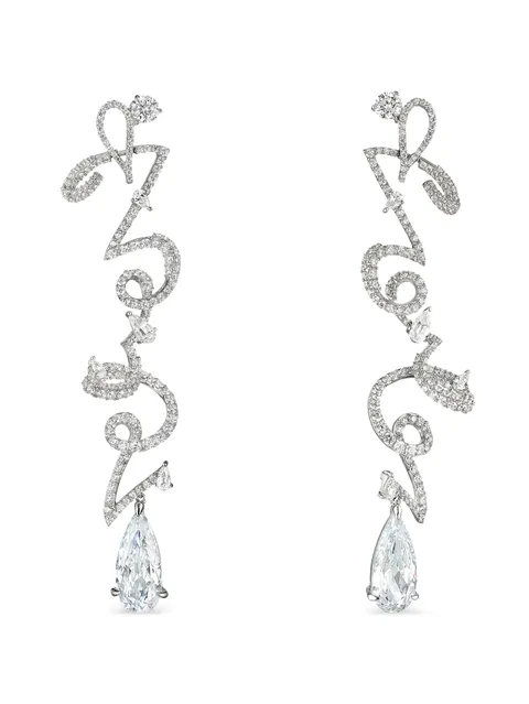 14K white gold and rhodium vermeil Script diamond earrings
