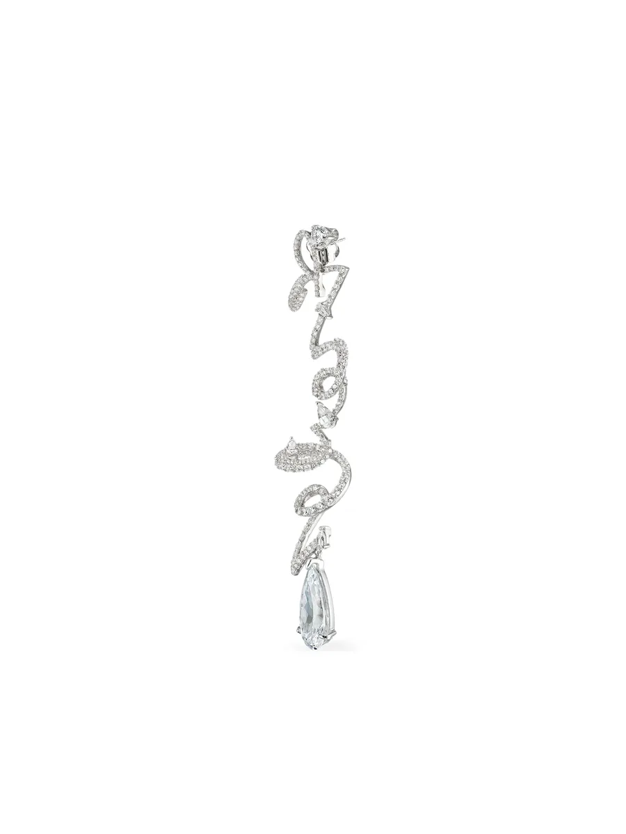 14K white gold and rhodium vermeil Script diamond earrings 5