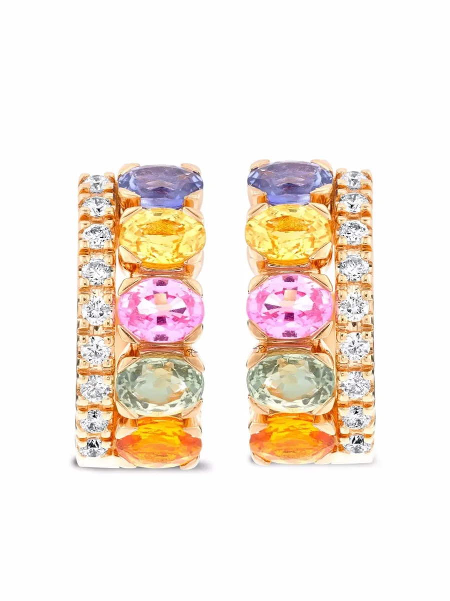 серьги-кольца Rainbow из розового золота с сапфирами и бриллиантами 2
