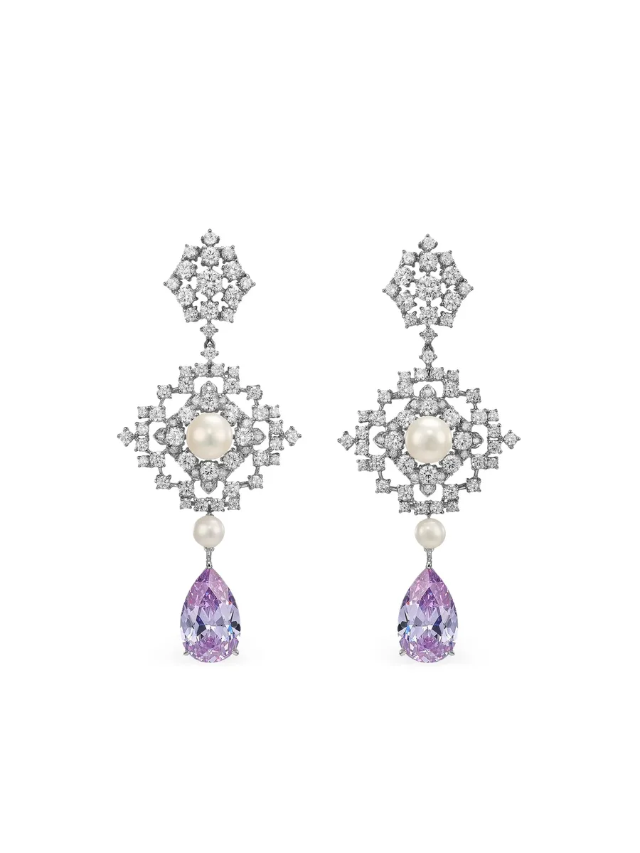 rhodium vermeil Pixelise multi-stone earrings 1