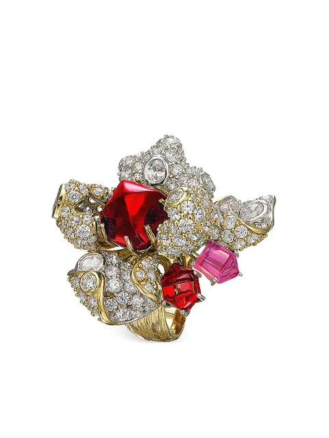 позолоченное кольцо Ruby Blossom с камнями