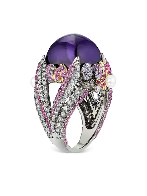 позолоченное кольцо Amethyst Sugarloaf Berry с камнями
