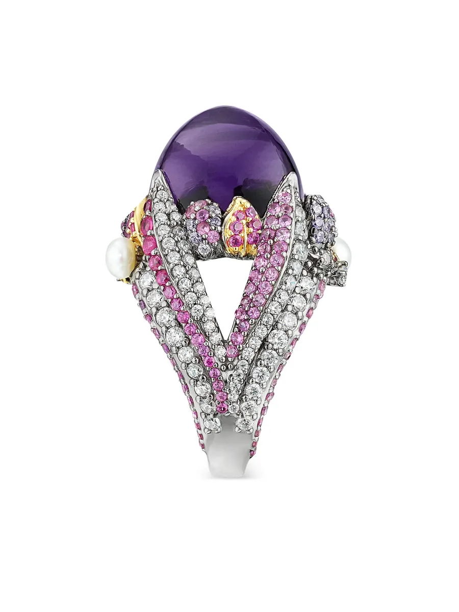 позолоченное кольцо Amethyst Sugarloaf Berry с камнями 5