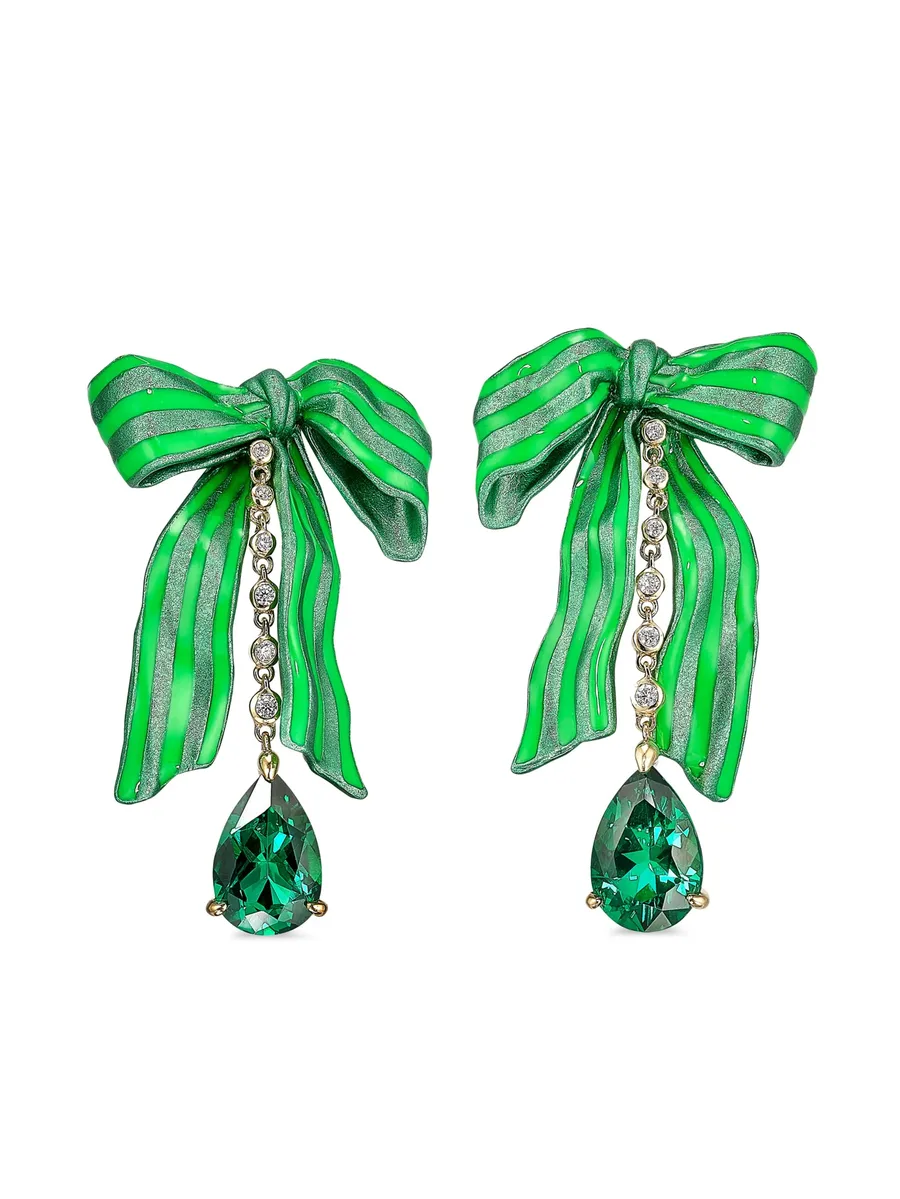 серьги Bardot Bow из белого золота с бриллиантами и изумрудами 2
