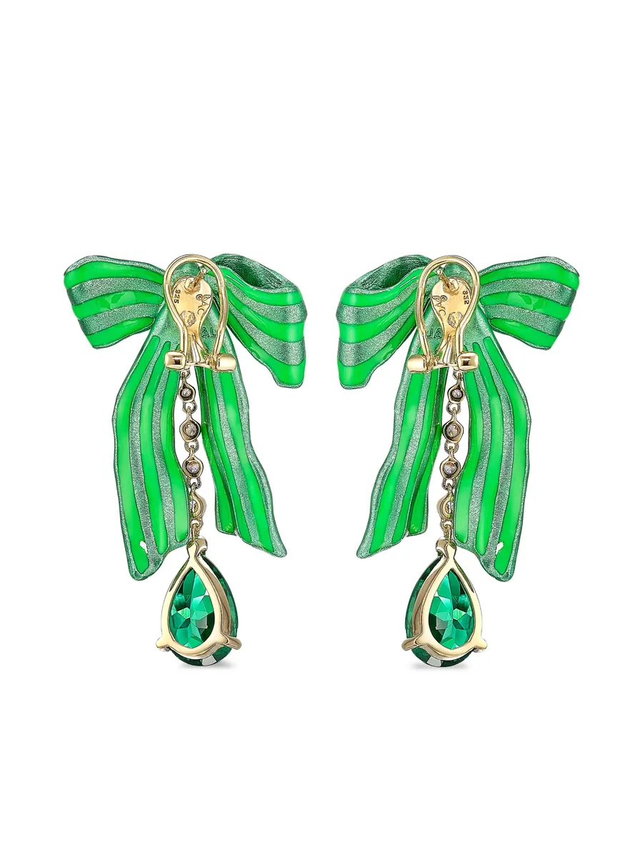 серьги Bardot Bow из белого золота с бриллиантами и изумрудами 6