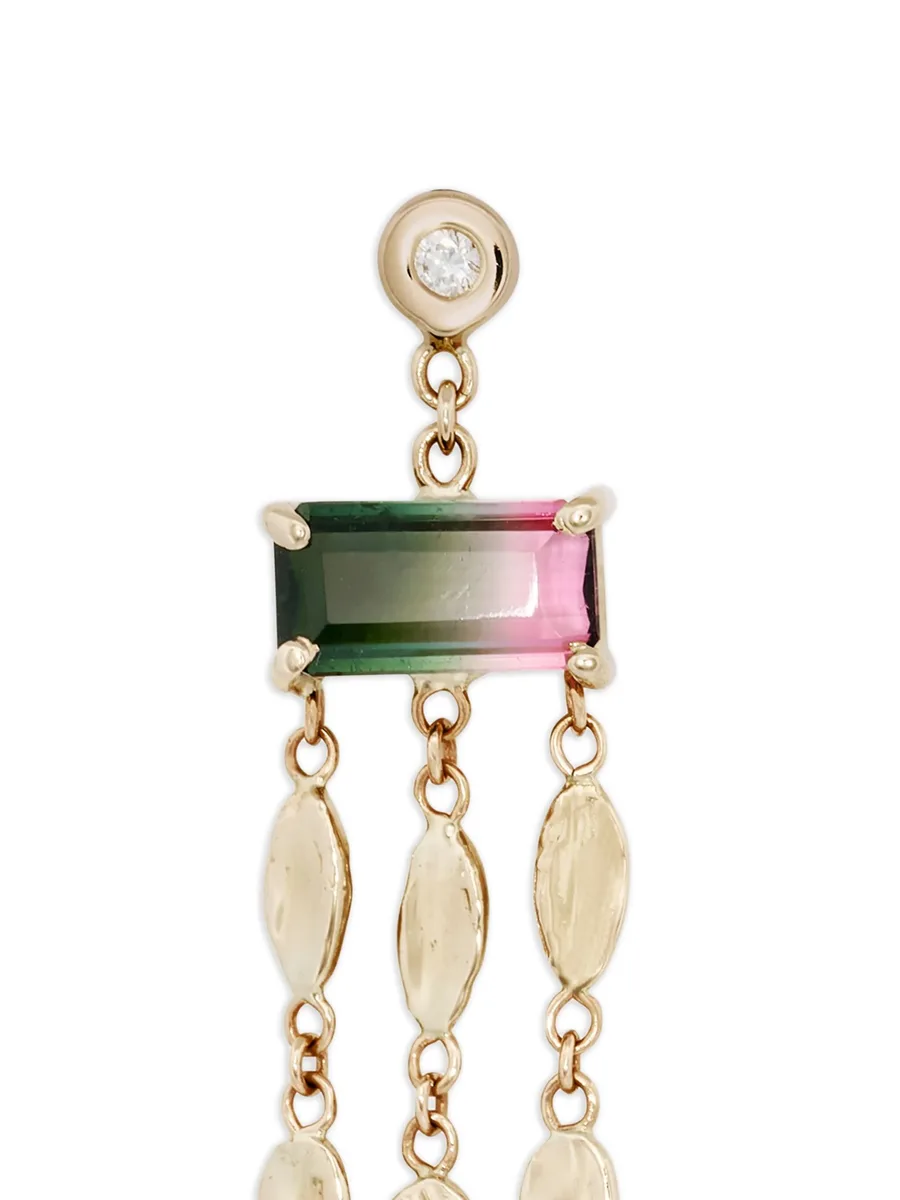 14CT yellow gold dangle tourmaline and diamond earrings 4