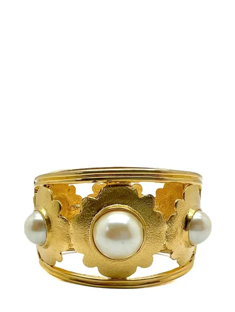 Vintage Broad Pearl Floral Motif Cuff 1980s