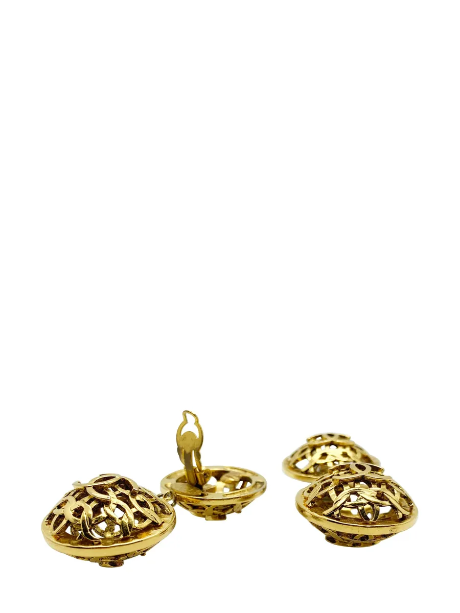 Vintage Chanel Double Orb Statement Logo Earrings 1980s 9