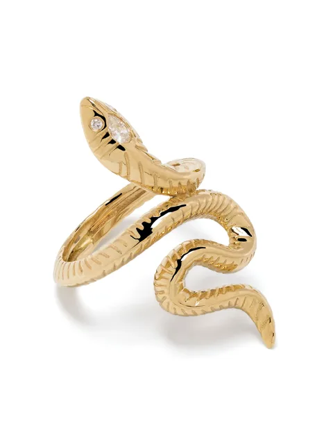 кольцо Teardrop Head Snake из желтого золота с бриллиантами