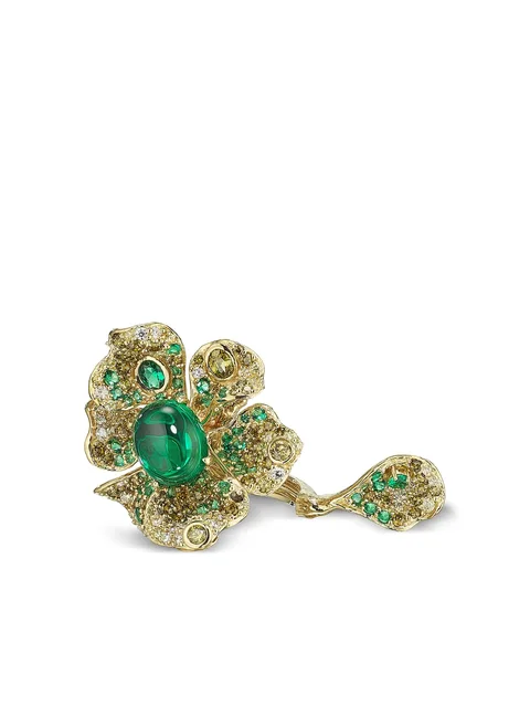 позолоченное кольцо Emerald Peony с бриллиантами и изумрудом