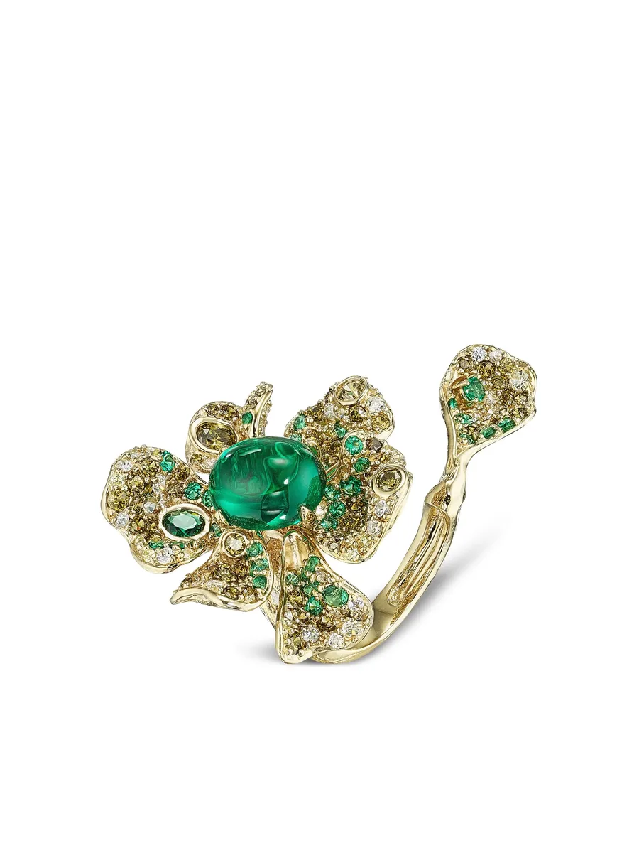 позолоченное кольцо Emerald Peony с бриллиантами и изумрудом 4