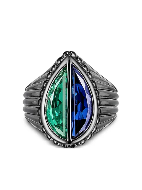 кольцо Emerald Pear Signet из черного золота с камнями