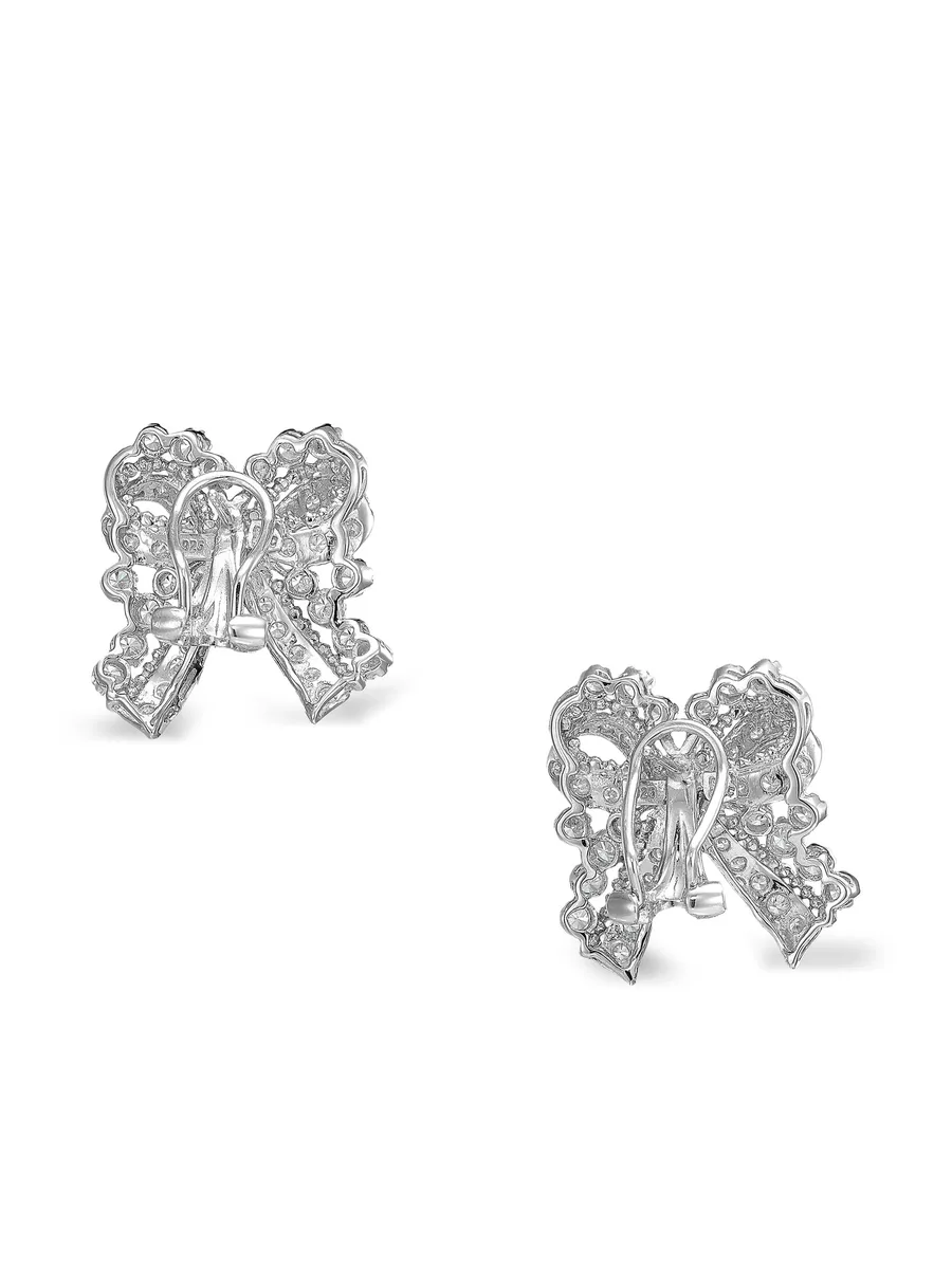 14K white gold and rhodium vermeil Dentelle Bow diamond earrings 5