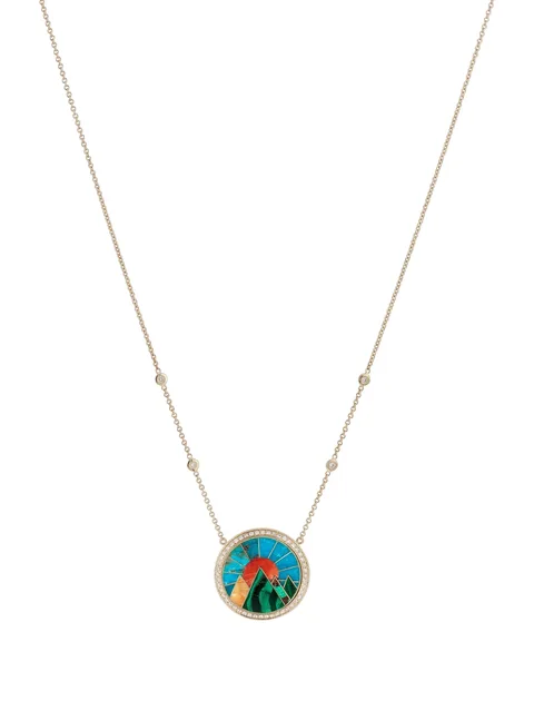 14CT yellow gold small Mountain Scenic Inlay diamond necklace