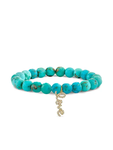 14CT yellow gold Love Script turquoise and diamond bracelet