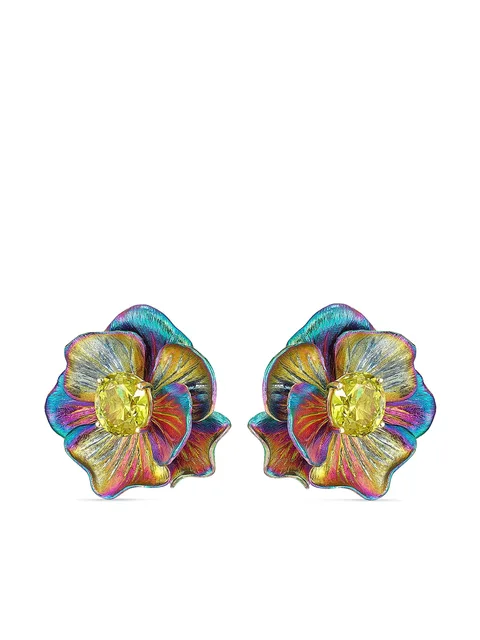серьги Rainbow Bloom из желтого золота с кварцем