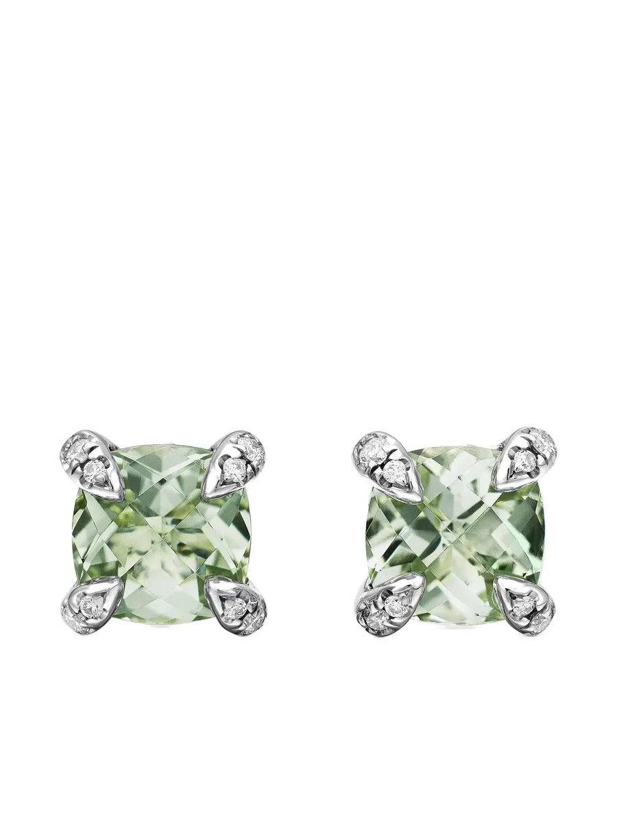 серебряные серьги Petite Chatelaine с празиолитом и бриллиантами (6 мм) 2