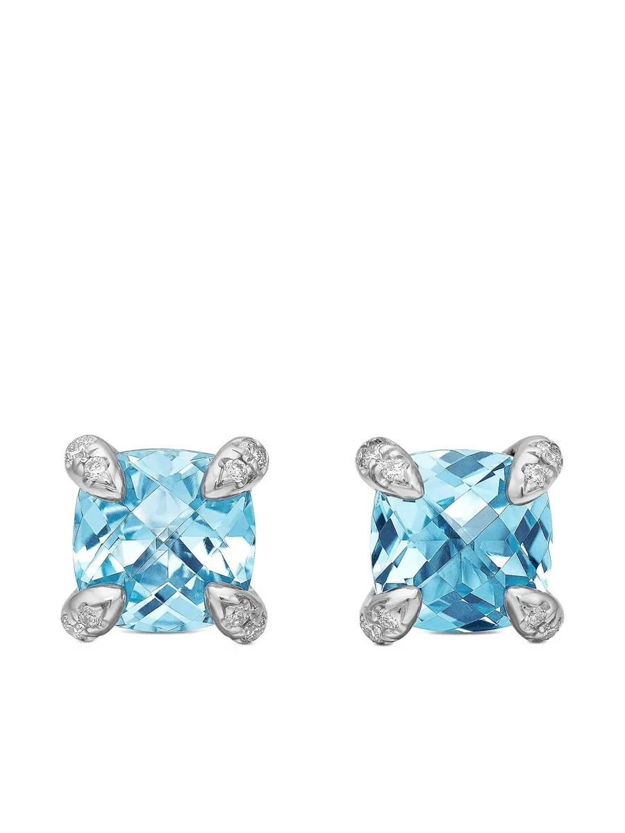 серебряные серьги Petite Chatelaine с топазом и бриллиантами (6 мм) 1