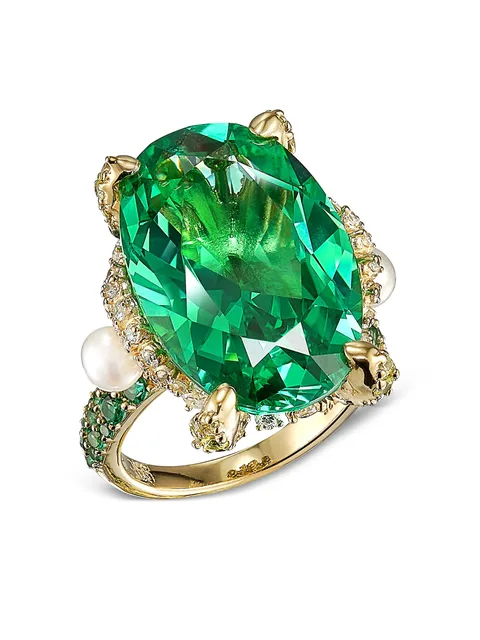 позолоченное кольцо Tourmaline Mermaid с камнями и жемчугом
