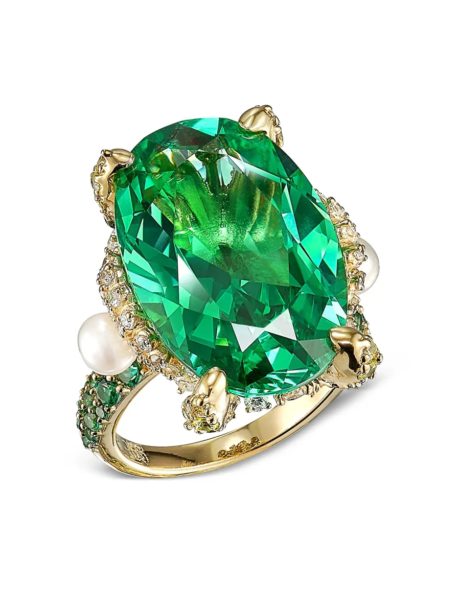 позолоченное кольцо Tourmaline Mermaid с камнями и жемчугом 2