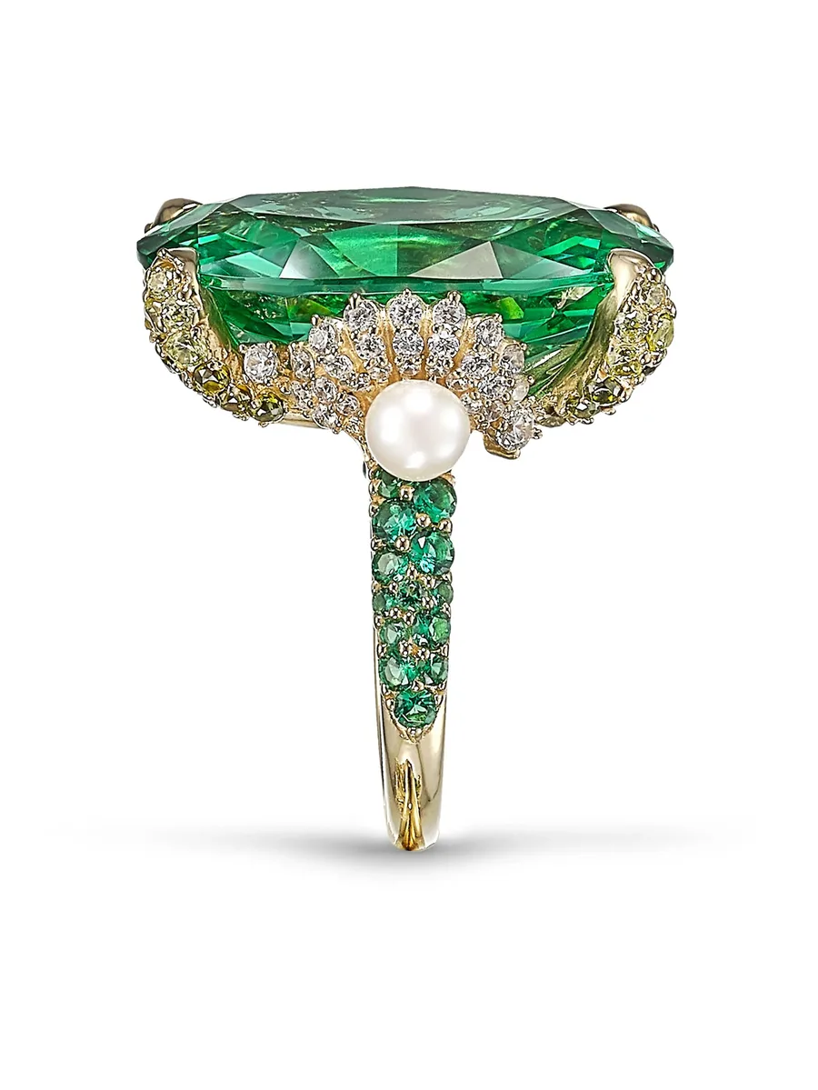 позолоченное кольцо Tourmaline Mermaid с камнями и жемчугом 6