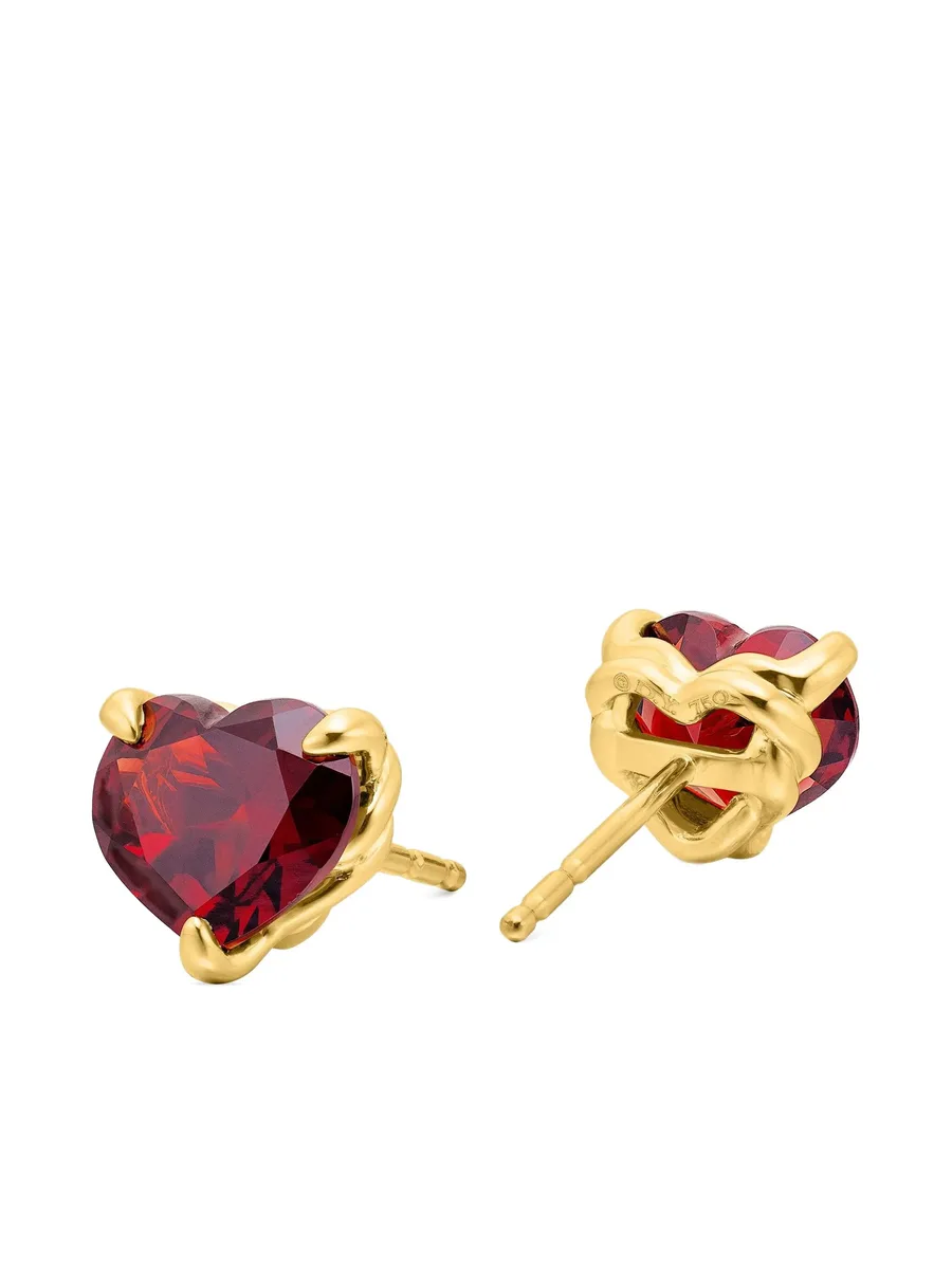серьги-гвоздики Chatelaine Heart из желтого золота с гранатом (8 мм) 8