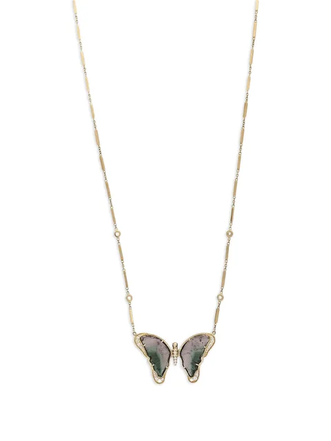 14K yellow gold Butterfly tourmaline and diamond necklace