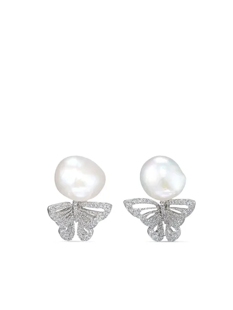 серьги Butterfly из белого золота с жемчугом и бриллиантами